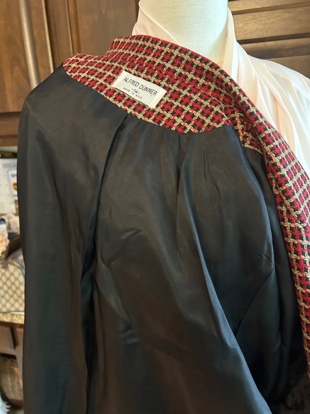 Alfred Dunner Sz 14 Houndstooth Equestrian Red Plaid Women's Blazer Jacket - Picture 6 of 7